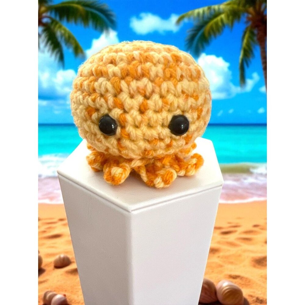 Handmade Crochet Octopus Plush-Approx. 2 1/4"-Yellow/Orange